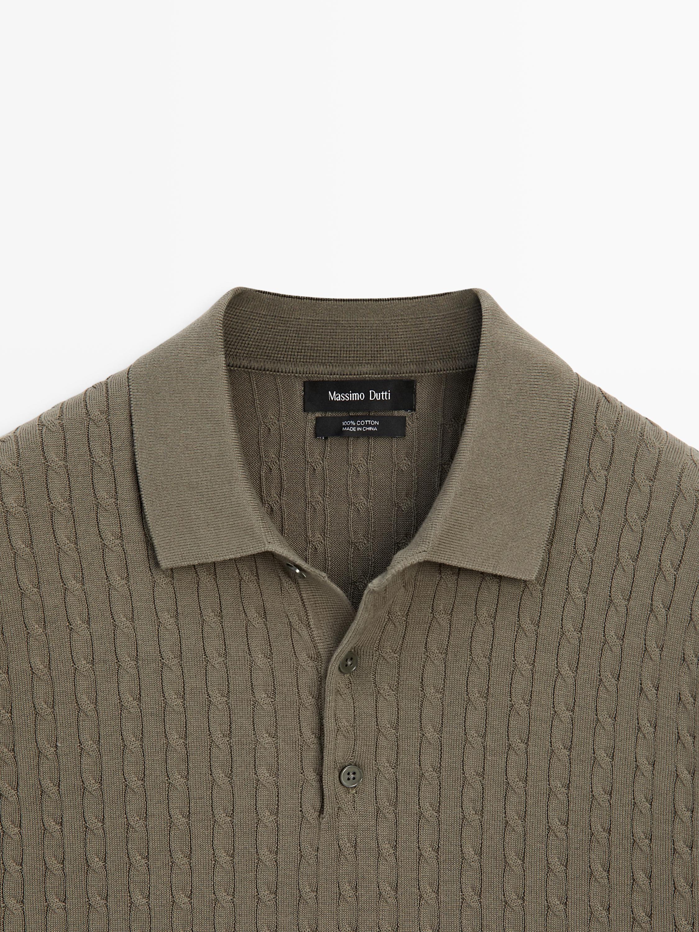 100% cotton cable-knit polo shirt